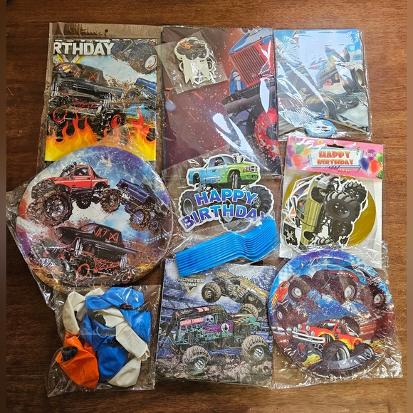 New in Bag. Monster truck birthday decoration pack - Picture 1 of 3
